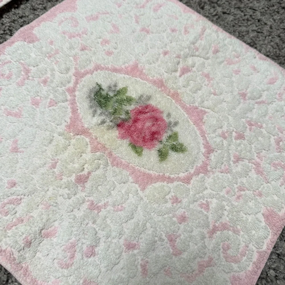 70s Vintage Cannon Royal Family 6pc Towel Set Pink Rose Floral Cotton White‎